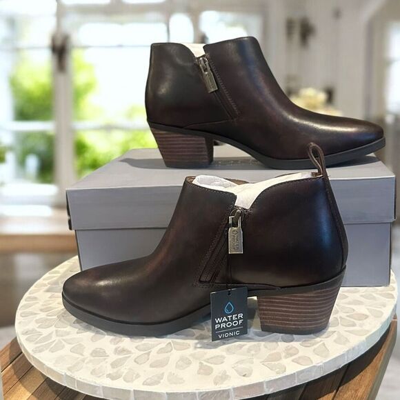 Vionic $170 Cecily Waterproof Leather Ankle Boot Dual Zip Orthotic Support Women - Picture 9 of 16